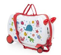 ITACA - Valigia Bambina Con Seduta Comoda Trolley Cavalcabile Con Ruote Girevoli Valigia Per Bambini Leggera Colorata Design Giocoso Viaggi Divertenti Per Piccoli, Blu