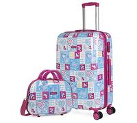 ITACA - Valigia Bambina Mediano - Valigia Bambini Resistente e leggera - Trolley Bambina leggera con 4 ruote Cabina aereo - Trolley Bambino Lucchetto a combinazione, Blu-fucsia