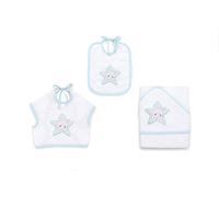 Italbaby - asciugamano con cappuccio+pettorina+bavaglino ricamate little star azzurro