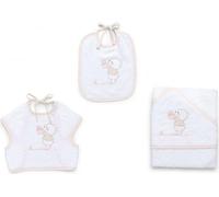 Italbaby - asciugamano con cappuccio+pettorina+bavaglino ricamate bear avorio