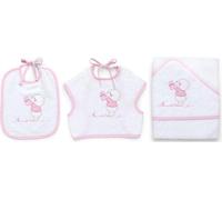 Italbaby Set 3 pezzi spugna Bear – asciugamano con cappuccio e bavaglino Rosa