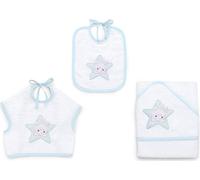 Italbaby - asciugamano con cappuccio+pettorina+bavaglino ricamate little star azzurro