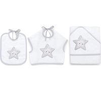 Italbaby Set spugna 3 pezzi Little Star – Asciugamano con cappuccio e bavaglino – Grigio