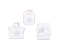 Italbaby set con asciugamano con cappuccio, e bavaglino little star rosa
