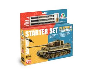 Italeri 75002 Linea Starter Set - Easy Paint: Pz. kpfw. VI Tiger I Ausf.E, scala 1:56, Plastic Model Kit/Modello in plastica da montare, comprende colla e 3 pennarelli acrilici per la pittura