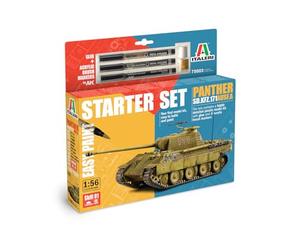 Italeri 75003 Linea Starter Set - Easy Paint: Panther Sd.Kfz.171 Ausf.A, scala 1:56, Plastic Model Kit/Modello in plastica da montare, comprende colla e 3 pennarelli acrilici per la pittura