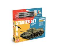 Italeri 75004 Linea Starter Set - Easy Paint: Cromwell Mk. IV, scala 1:56, Plastic Model Kit/Modello in plastica da montare, comprende colla e 3 pennarelli acrilici per la pittura