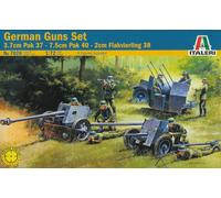 Italeri Kit Non Assemblato 1/72 Set Cannoni Tedeschi 3 Cannoni 8 Figure