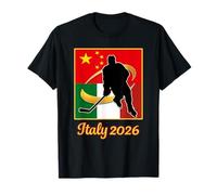 Italia 2026 Ice Hockey Cina e Italia Flag invernale Sports Maglietta