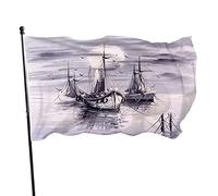 Italia Barca a vela Vista sul mare Bandiera da giardino 3x5 FT Grunge Venezia Oceano Avventura Pesce Barca Gabbiani Marino Poliestere Cantiere Bandiere Casa Patio Prato Banner di auguri per interni