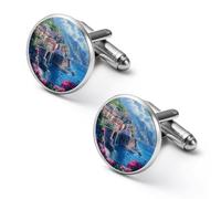 Italia Campania Costiera Amalfitana Gemelli Rotondi Gemelli per Business Wedding Party Festa del Papà Regalo, 2.0cm, Metallo, Nessuna pietra preziosa