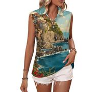Italia Cinque Terre Town Polo da Golf Senza Maniche da Donna Camicia da Tennis Canotta Casual per Allenamento