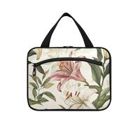 Italia Lily Lilium Beauty Flowers Hanging Toiletry Borsa da viaggio con gancio, Designer Compact kit Bag for Travel Essentials Toilet bolsas para maquillaje L