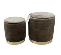 Italia Magazzini Set 2 Pouf Contenitore Rotondi In Velluto Design Elegante Moderno Casa Salotto Sgabello Poggiapiedi Tondo Con Coperchio Rimovibile (Marrone)