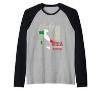 Italia Mappa E La Torre Pendente di Pisa Bandiera Italia Maglia con Maniche Raglan