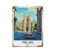 Italia Milano Cartello in metallo Poster da viaggio Stampa artistica Decorazione Retro Metallo Dipinto Stile garage 12x16 pollici (30x40 cm)