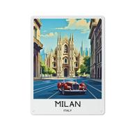Italia Milano Metallo Targa in Latta Poster di Viaggio Stampa Ferro Dipinto Elegante Arte Decorazione da Parete Stile 12x16 pollici (30x40 cm)