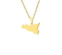 Italia Sicilia Mappa Collane con Ciondolo - Colore Solido Fascino Paese Contorno Girocollo Cravatte, Catena D'Onda d'Acqua Patriottica alla Moda Accessori di Gioielli Regalo per