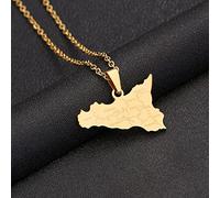 Italia Sicilia Mappa Collane con Ciondolo,Mappa Sicilia con Città Nome Modello Amuleto Collana,Unisex Hip Hop Moda Stile Festa Anniversario Regalo,Gold,Catena 45Cm