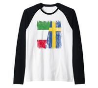 Italia Svezia Mezza Bandiera Italiana Radici Svedesi Maglia con Maniche Raglan