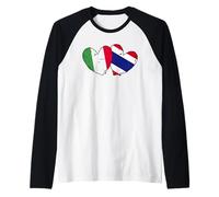 Italia Thailandia Cuore Bandiere Italiano Thai Love Pride Maglia con Maniche Raglan