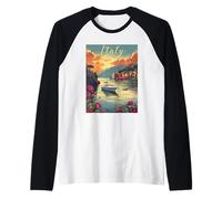 Italia Tramonto Costiera Bellezza Paesaggio Scena Maglia con Maniche Raglan