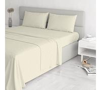 Italian Bed Linen CL-ST-panna-2P Completo Letto con Lenzuolo Sopra, Sotto e Federe in Tinta Unita Rigato, Raso di Poliestere, Panna, Matrimoniale, 300x250x1 cm