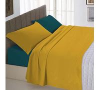 Italian Bed Linen Completo Letto 100% Cotone Natural Color, Ocra/Verde Petrolio, Una Piazza e Mezza