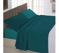 Italian Bed Linen Completo Letto 100% Cotone Natural Color, Verde Petrolio/Verde Bottiglia, Matrimoniale