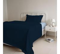 Italian Bed Linen COMPLETO LETTO PIAZZA E MEZZA NATURAL COLOR 100% Cotone - Prodotto in Italia - Sopra 180x300 cm, Sotto 120x200 cm, Federa 50x80 cm Tinta Unita - DoubleFace - Blu Scuro/Azzurro