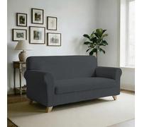 Italian Bed Linen Copridivano IRIS Elastico Sagomato - Copertura Divano 3 POSTI Elasticizzata, Tessuto Estensibile da 190 a 215 cm, Lavabile - Tinta Unita GRIGIO SCURO