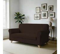 Italian Bed Linen Copridivano IRIS Elastico Sagomato - Copertura Divano 3 POSTI Elasticizzata, Tessuto Estensibile da 190 a 215 cm, Lavabile - Tinta Unita MARRONE