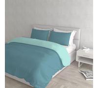 Set Copripiumino 100% Cotone Natural Color, Made in Italy - Parure Copri Piumino - Sacco Piumone 250x200 cm con Doppia Patella e Federe Cuscino, Matrimoniale, Ottanio/Acqua