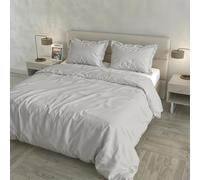 Italian Bed Linen Parure Copripiumino RASO CLOE 100% Cotone Made in Italy - Sacco 255x200cm con Doppia Patella 50cm, 2 Federe 52x82cm con 4 Volant, Tinta Unita - GRIGIO CHIARO
