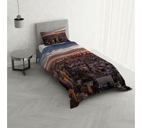 Italian Bed Linen Parure Copripiumino stampa digitale GOODNIGHT - Made in Italy 100% microfibra con trattamento Mano Pesca - Sacco Piumino letto Singolo 150x200 cm con patella + 1 federa - MANHATTAN