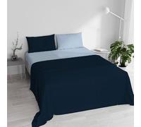 Italian Bed Linen Set Lenzuola Matrimoniale 100% Cotone Natural Color, Made in Italy - Completo Letto, Lenzuolo Sotto con Angoli, Telo Sopra 240x300cm e Federe con Patella Interna, Blu Scuro/Azzurro