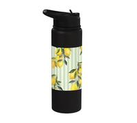 Italian Coast Lemons On Green Stripes Summer Fruit Pattern Stainless Steel Insulated Water Bottle