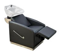Italian Design - Lavatesta da Salone Professionale Straight Line Nero - Design Ergonomico con Vasca Oscillante in Ceramica - Seduta Imbottita e Struttura Metallica