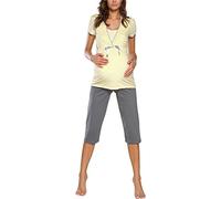 Italian Fashion Pigiama Allattamento Cotone | Camicia da Notte Parto Ospedale Cotone | Pigiama Premaman Ospedale | Abbigliamento Premaman Donna in Due Pezzi S-XXL