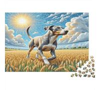 Italian Greyhound - Carta riciclata - Pointer che salta nel campo di grano illuminato dal sole - Puzzle - Giocattolo educativo adatto alla famiglia - 52x38cm/1000 pezzi