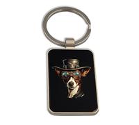 Italian Greyhound Steampunk Dog Painting, portachiavi in acciaio, portachiavi in vetro nero, etichetta