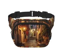 Italian Old Street Print Fashion Marsupio a strati quadrati Marsupio nero con cinghia regolabile, nero, Taglia unica