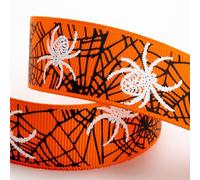 Italian Options Nastro per Halloween, ragnatela, 25 mm x 5 m, in grosgrain arancione