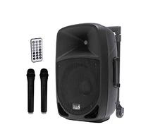 Italian Stage IS FR12AW - Sistema portatile amplificato a batteria, con mp3 player, sd card, usb e bluetooth + 2 Microfoni Palmari Wireless, Nero (FR12AW)