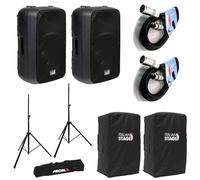 Italian Stage IS SPX15A 2 Diffusori audio attivi da 400w picco per diffusore + 2 Cover di protezione + 2 Stativi Fre300Kit + 2 Cavi audio BULK250LU10, Nero.