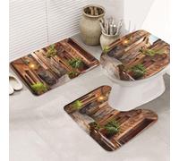 Italian Street - Set di 3 tappeti da bagno a forma di U, tappetini da bagno in microfibra antiscivolo + copriwater, morbidi e assorbenti, decorazione per la casa