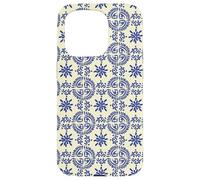 Italian Tile Inspired (1) disegni al tratto, figure, bianco blu Custodia per iPhone 15 Pro
