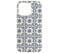 Italian Tile Inspired (1) disegni al tratto, figure, bianco blu Custodia per iPhone 15 Pro Max