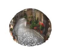 Italian Town Street, cuffia da doccia per donne e uomini, grande, riutilizzabile, a doppio strato, impermeabile, con fascia elastica, per tutte le acconciature, adatta ai viaggi