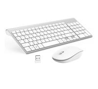 Italiana Tastiera e Mouse Wireless - QWERTY USB Ergonomica Compatta Full-Size con Number Pad Ultrasottili Tastiera Wireless Silenzioso Mouse per Windows PC/Laptop/Windows- Bianco Argento